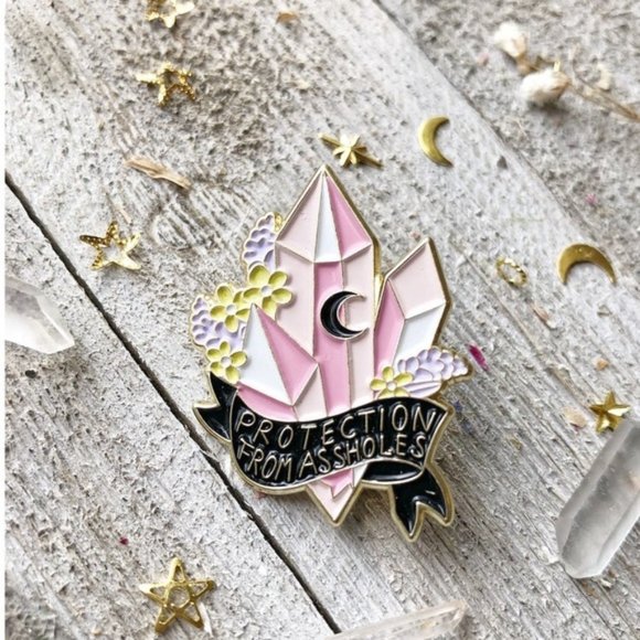 Cosmic Dresser Accessories - Protection From Assholes Pink Crystal Enamel Pin